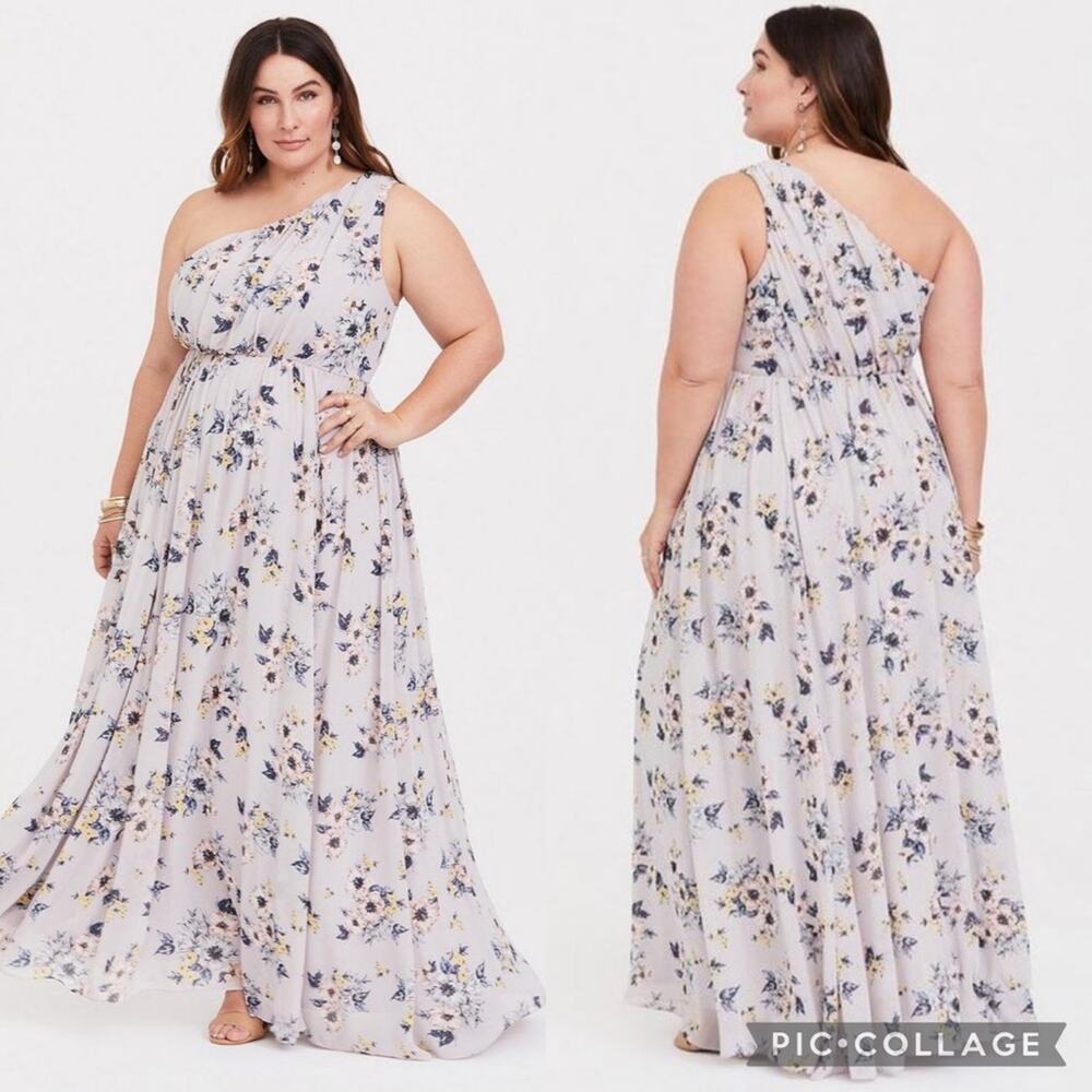 Torrid Womens Grey Floral One-Shoulder Chiffon‎ Maxi Dress Size 10S